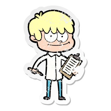 bir mutlu çizgi film adamın sıkıntılı etiket