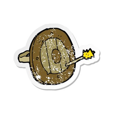 Retro sıkıntılı etiket ok ile bir çizgi film kalkan