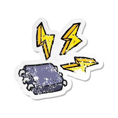 bir çizgi film bilgisayar çipi Retro sıkıntılı etiket