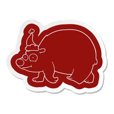 santa şapka giyen yürüyen bir kutup ayısı karikatür etiket