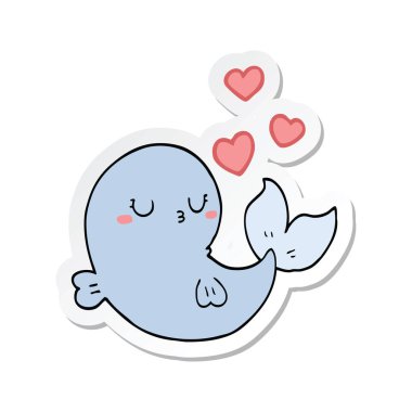 aşık sevimli bir karikatür balina etiket