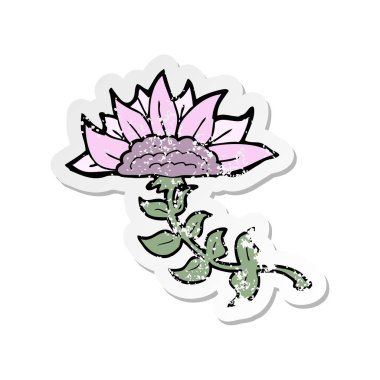 Retro sıkıntılı etiket bir karikatür çiçek