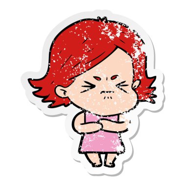 bir çizgi film kızgın kızın sıkıntılı etiket