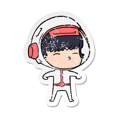 bir çizgi film meraklı astronotun sıkıntılı etiket