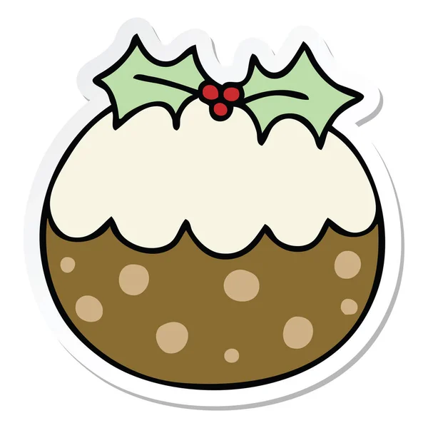 Sticker of a quirky hand drawn cartoon christmas pudding — Stock Vector