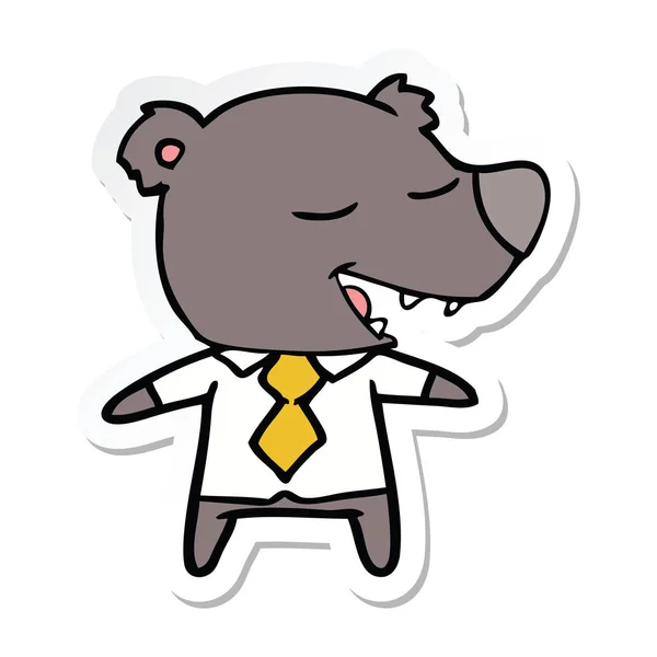 Pegatina de un oso de dibujos animados con camisa y corbata — Vector de stock