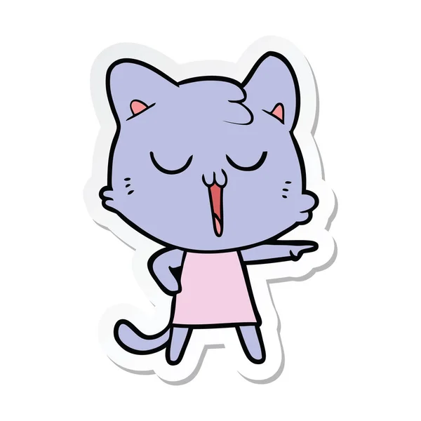 Sticker van een cartoon kat zingen — Stockvector