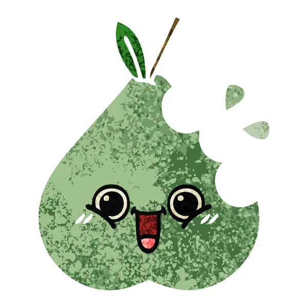 Retro illustration style cartoon green pear — Stock Vector