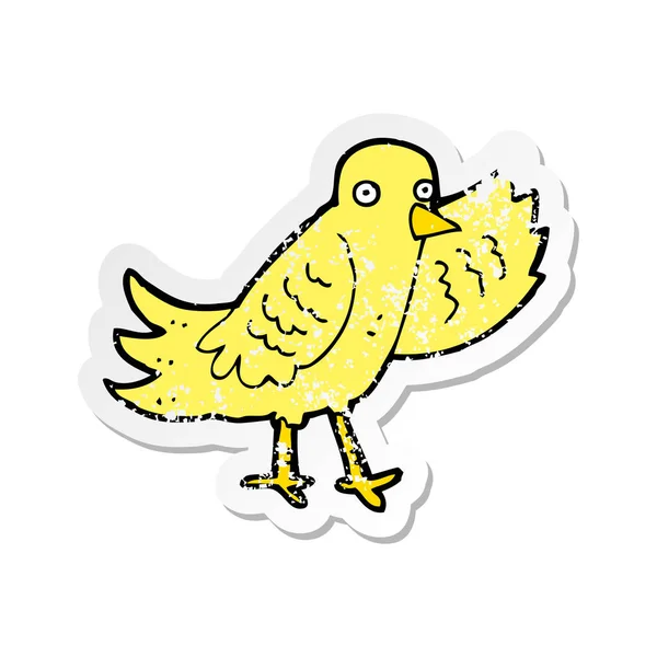 Autocollant en détresse rétro d'un oiseau agitant de dessin animé — Image vectorielle
