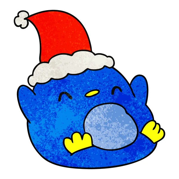 Natal texturizado desenhos animados de pinguim kawaii — Vetor de Stock