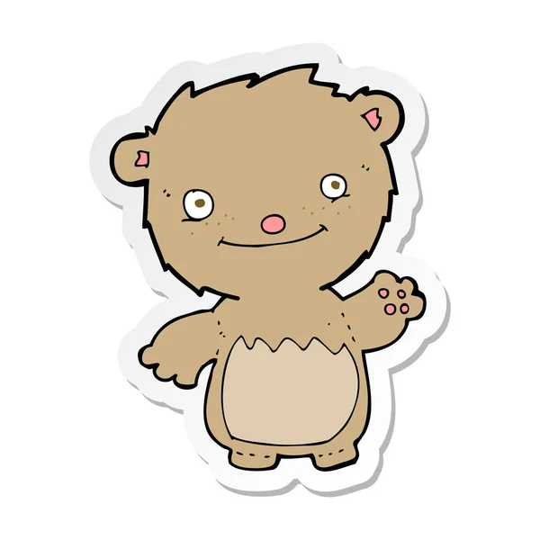 Sticker of a cartoon waving teddy bear — Stock Vector