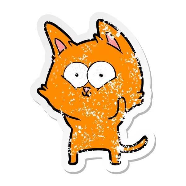 Verontruste sticker van een cartoon kat — Stockvector