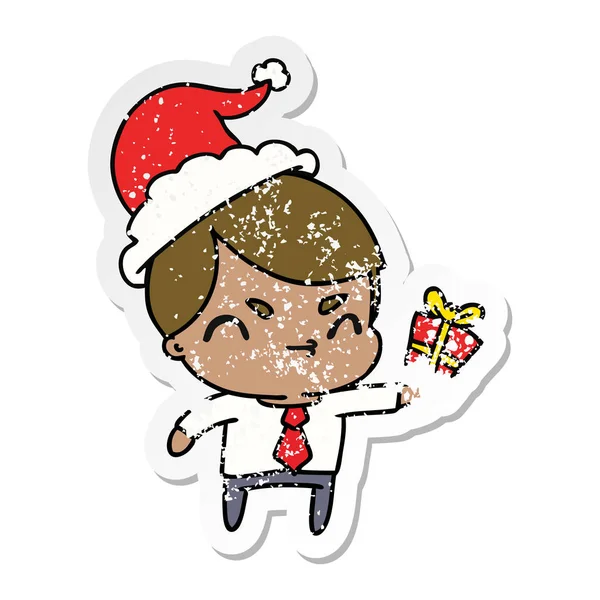 Navidad angustiado pegatina de dibujos animados de niño kawaii — Vector de stock