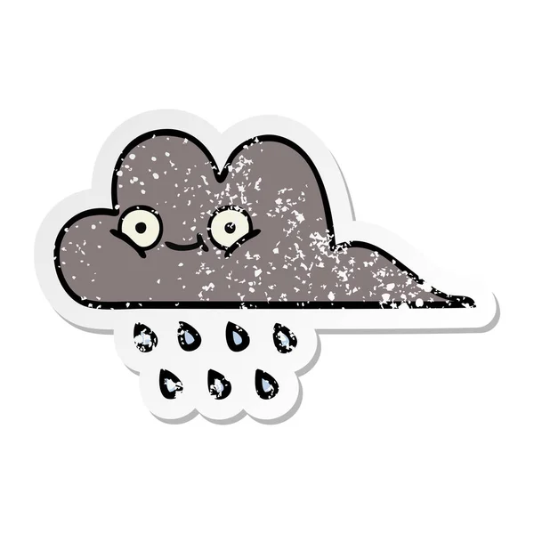 Pegatina angustiada de una linda nube de lluvia de tormenta de dibujos animados — Vector de stock