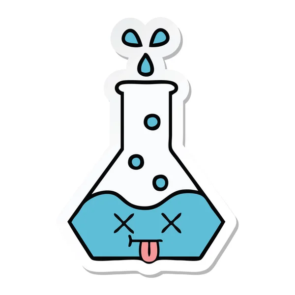 Pegatina de un lindo vaso de precipitados ciencia de dibujos animados — Vector de stock