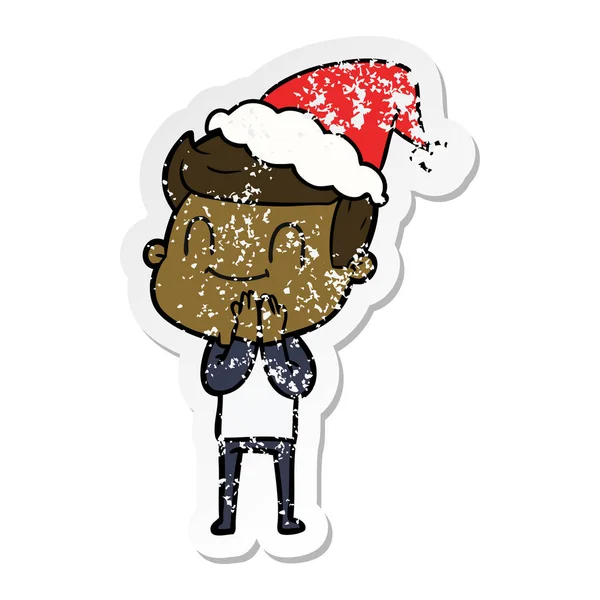 Karikatur eines freundlichen Mannes mit Weihnachtsmütze — Stockvektor