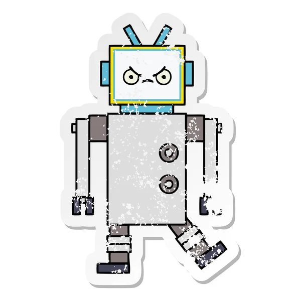 Distressed sticker of a cute cartoon robot — Stock Vector