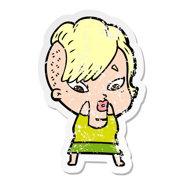 Distressed sticker of a cartoon surprised girl — Stock Vector