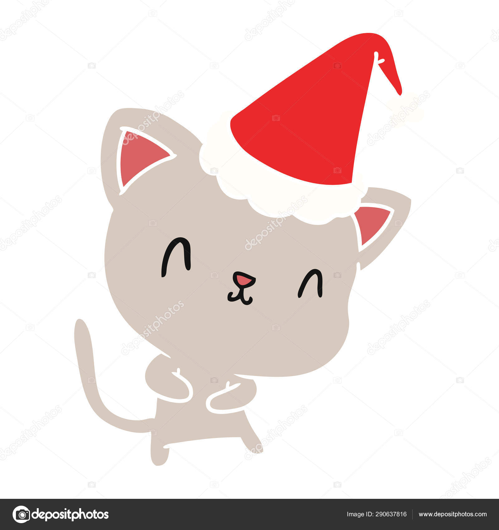 Desenhos animados de Natal de gato kawaii imagem vetorial de
