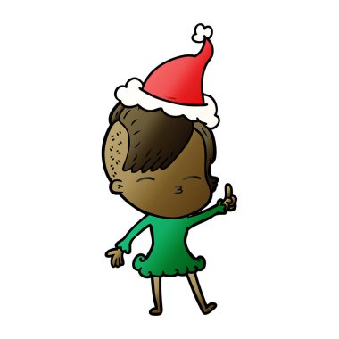 Noel Baba şapkası giyen bir kısma kızın degrade çizgi film