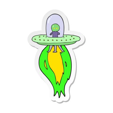 etiket bir karikatür uçan daire