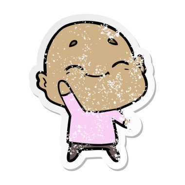 bir mutlu karikatür kel adamın sıkıntılı etiket