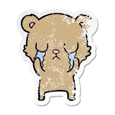 ağlayan bir karikatür ayı sıkıntılı etiket