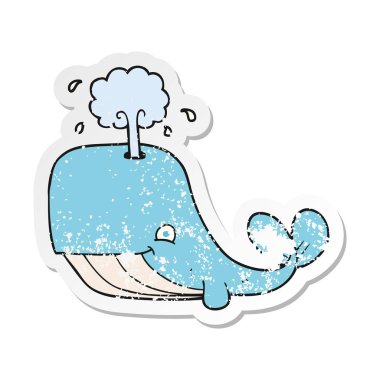 bir çizgi film balinanın su spouting Retro sıkıntılı etiket