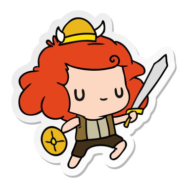 etiket karikatür kawaii sevimli viking çocuk