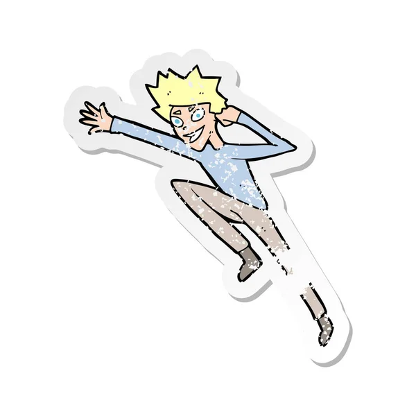 Retro distressed sticker of a cartoon jumping man — Stock Vector