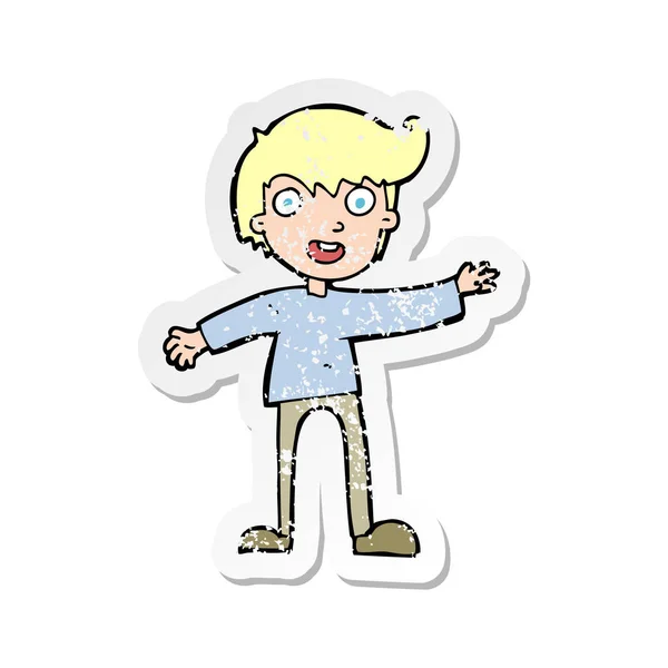 Retro distressed sticker of a cartoon excited boy — Stock Vector