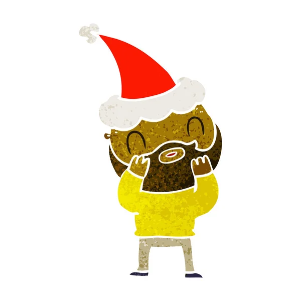 一个留着胡子的人戴着圣诞老人帽子的复古卡通 — 图库矢量图片