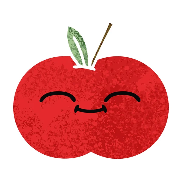 Ретро иллюстрации стиль мультфильм красный яблоко — стоковый вектор