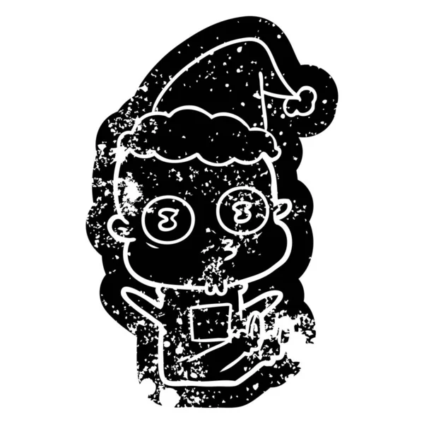 Икона странного лысого космонавта, носящего Санту — стоковый вектор