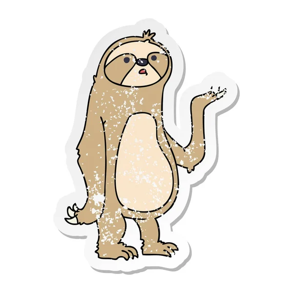 Унылая наклейка причудливого нарисованного вручную карикатурного ленивца — стоковый вектор