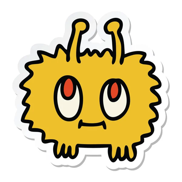 Sticker of a quirky hand drawn cartoon alien — Stock Vector