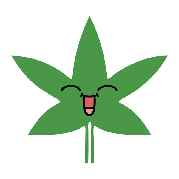 Hoja de marihuana de dibujos animados retro de color plano — Vector de stock