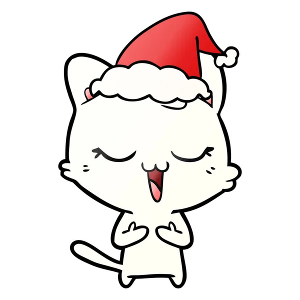 Desenhos animados gradiente feliz de um gato usando chapéu de santa — Vetor de Stock