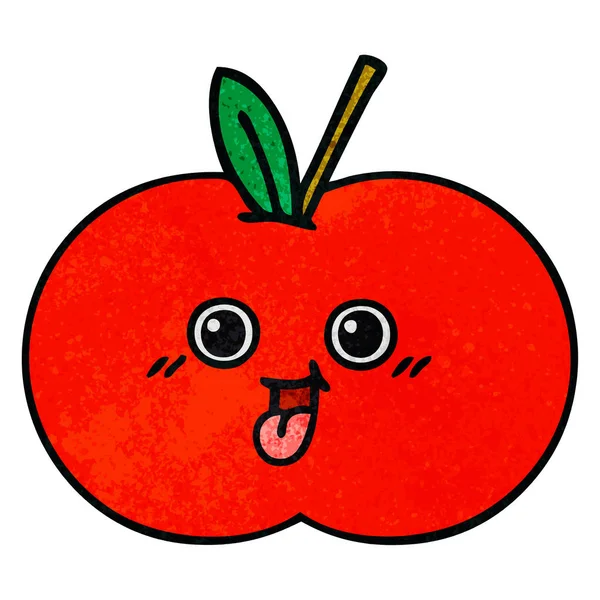 レトロなグランジ テクスチャ漫画赤いリンゴ — ストックベクタ
