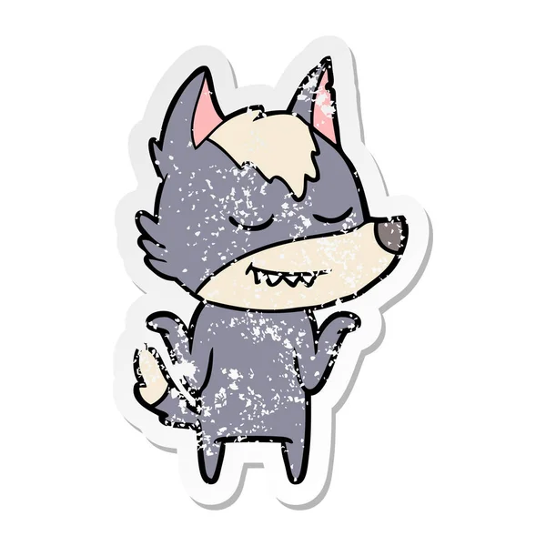 Distressed sticker of a friendly cartoon wolf — Stock Vector