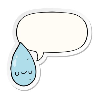karikatür sevimli yağmur damlası ve konuşma kabarcık etiket