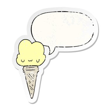 karikatür dondurma ve yüz ve konuşma balonu sıkıntılı etiket