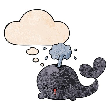 karikatür balina ve grunge doku desen tarzında düşünce balonu