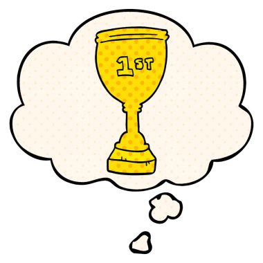 çizgi film spor kupa ve çizgi roman tarzında düşünce balonu