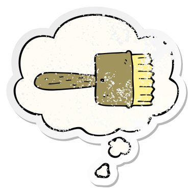 karikatür paintbrush ve sıkıntılı bir yıpranmış sopa olarak kabarcık düşünce