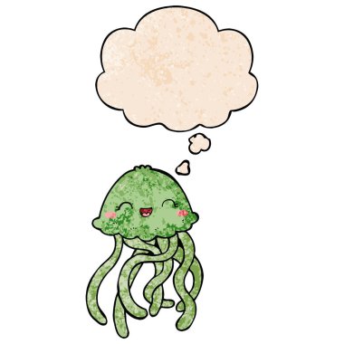 sevimli karikatür denizanası ve grunge doku patt düşünce balonu