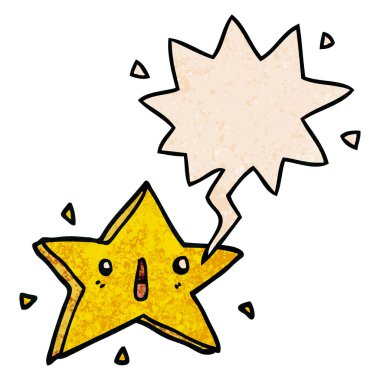 retro doku tarzında sevimli karikatür yıldızı ve konuşma balonu