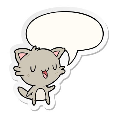 karikatür mutlu kedi ve konuşma balonu etiket