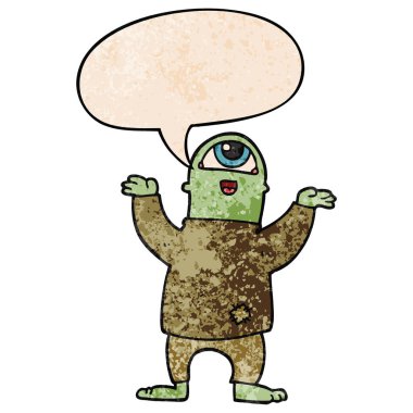 retro doku sty karikatür halloween canavar ve konuşma balonu