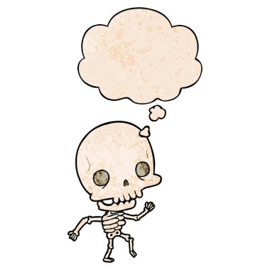 karikatür iskelet ve grunge doku desen st düşünce balonu